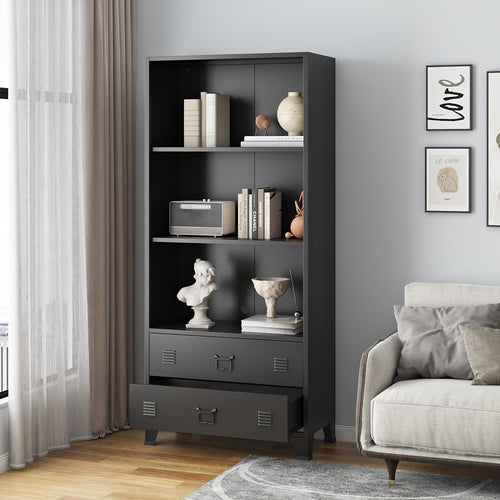 Bibliothèque haute Hammarland avec 2 tiroirs acier 180 x 80 x 40 cm [en.casa]