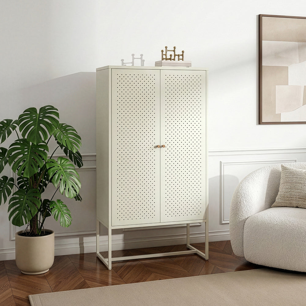 Armoire multifonctionnelle Viitasaari 150 x 80 x 40 cm acier blanc crème [en.casa]