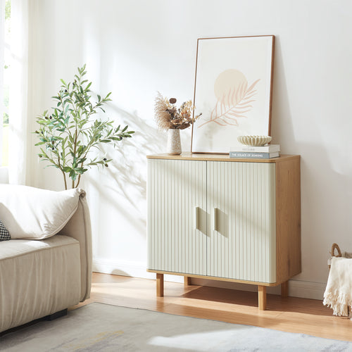 Buffet Ferrersp 80 x 80 x 40 cm effet chêne / couleur sable [en.casa]