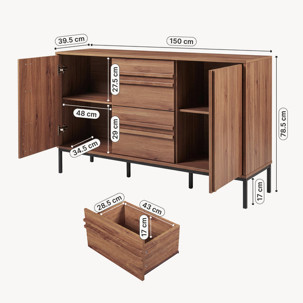 Buffet Kilmandar 150x40x79 cm aspect noyer [en.casa]
