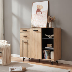 Dressoir Noppen eikenkleurig en zwart [en.casa]