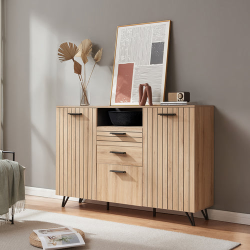 Dressoir Noppen eikenkleurig en zwart [en.casa]