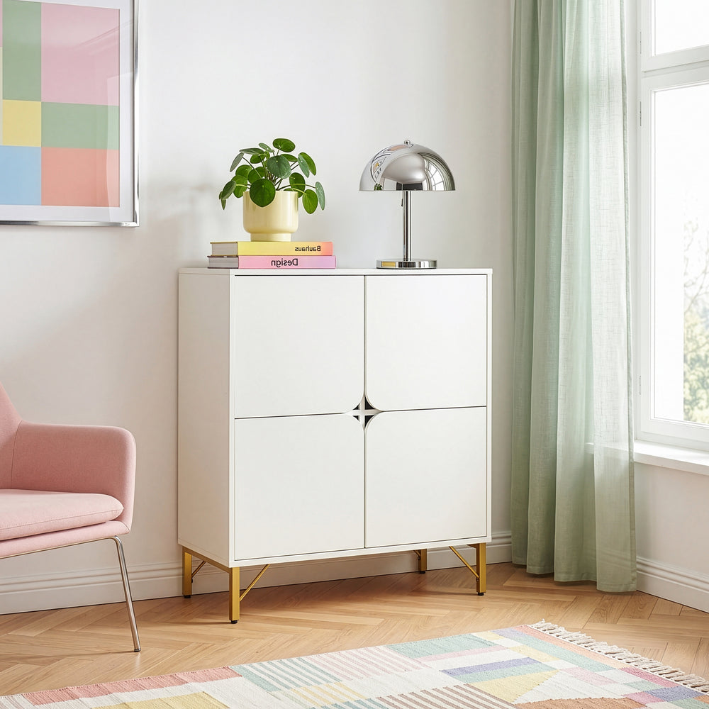 Commode Reyri 90 x 80 x 35 cm blanc / doré [en.casa]