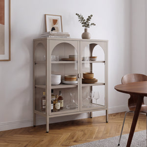 Buffet haut Klippestad acier verre trempé 95 x 80 x 35 cm camel [en.casa]