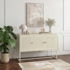 Commode Viitasaari 120 x 40 x 80 cm acier blanc crème [en.casa]