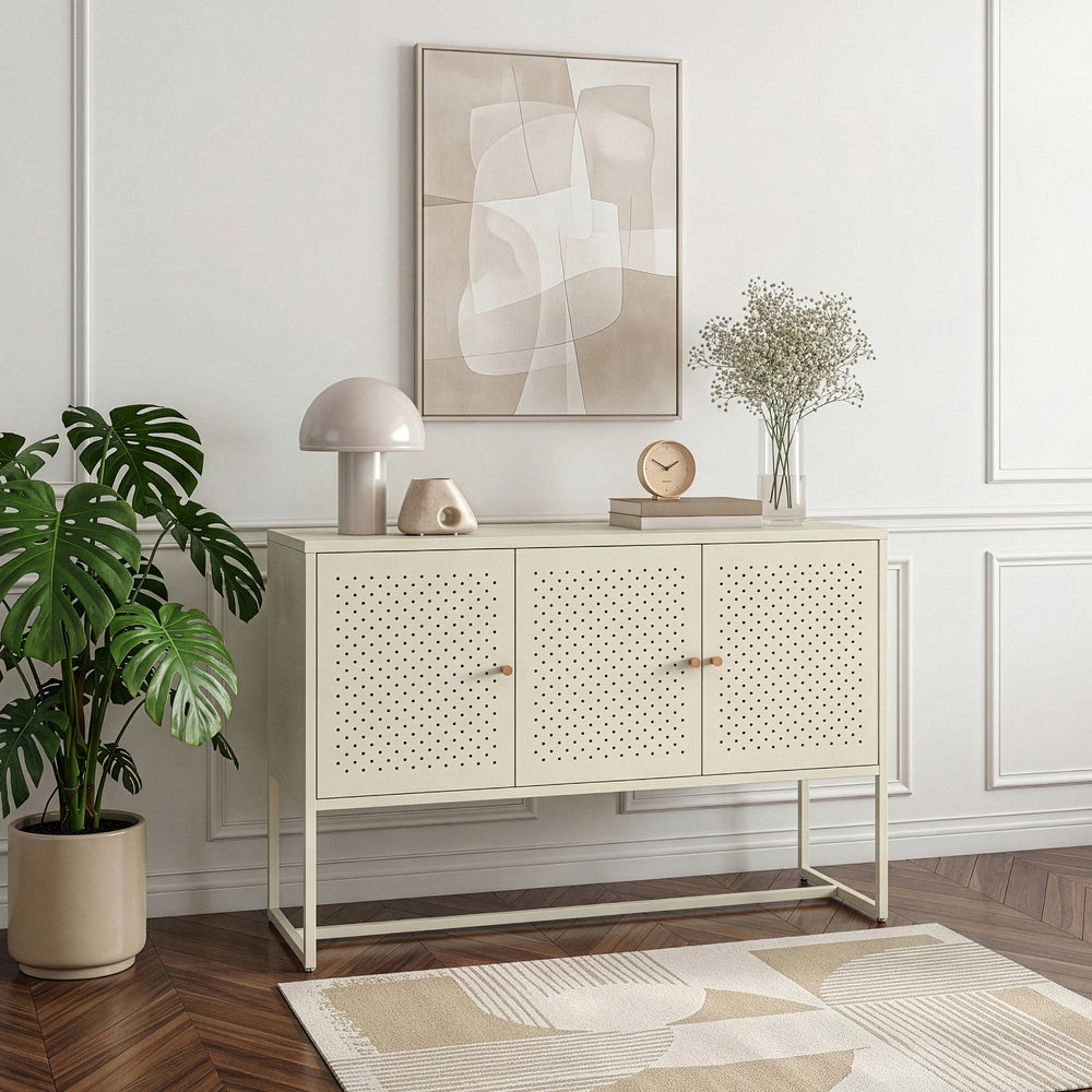 Commode Viitasaari 120 x 40 x 80 cm acier blanc crème [en.casa]