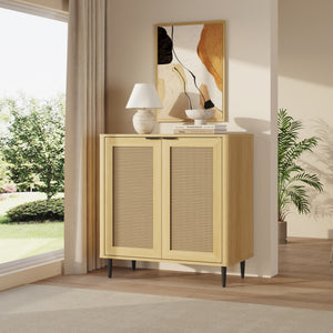 Buffet Lukhomso 83 x 80 x 40 cm effet chêne aspect rotin noir [en.casa]