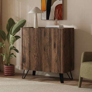 Commode Trorlon 83x80x40 cm aspect noyer/travertin [en.casa]