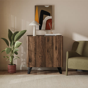 Kast Trorlon 83x80x40 cm Notenoptiek/Travertin [en.casa]
