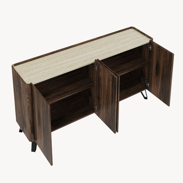 Sideboard Trorlon 160x40x83 cm Notenoptiek/Travertin [en.casa]