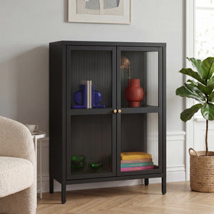 Buffet Säkylä acier verre strié 84 x 64 x 35 cm [en.casa]
