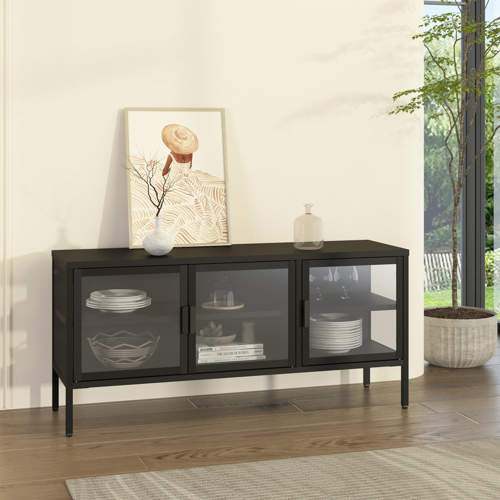 Buffet vitrine Borshavisa acier verre trempé [en.casa]