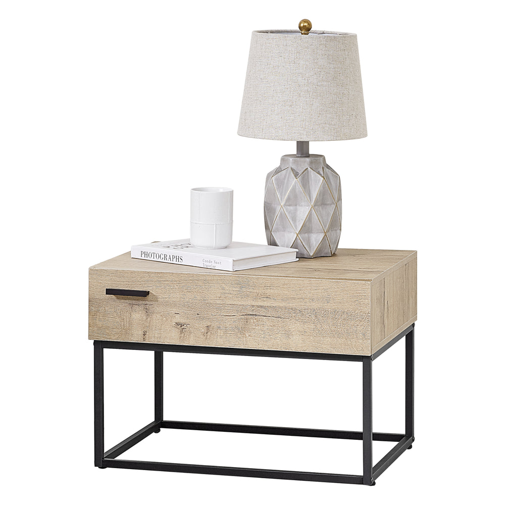 Bijzettafel Hylte 1 of 2 stuks met lade 39x55x40 cm zwart en eikenkleurig [en.casa]