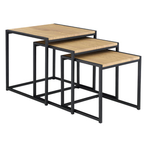 Lot de 3 Tables Basses Gigognes Stylées pour Salon Set de Meubles de Forme Cube de Tailles Différentes Acier MDF Noir Chêne [en.casa]