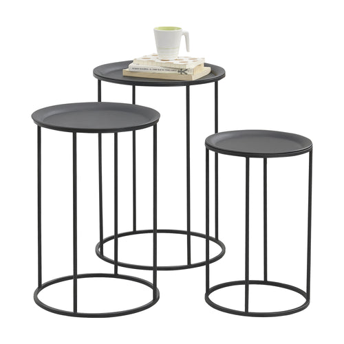 Set de 3 Tables Gigognes Morristown Métal Noir Tailles Différentes [en.casa]