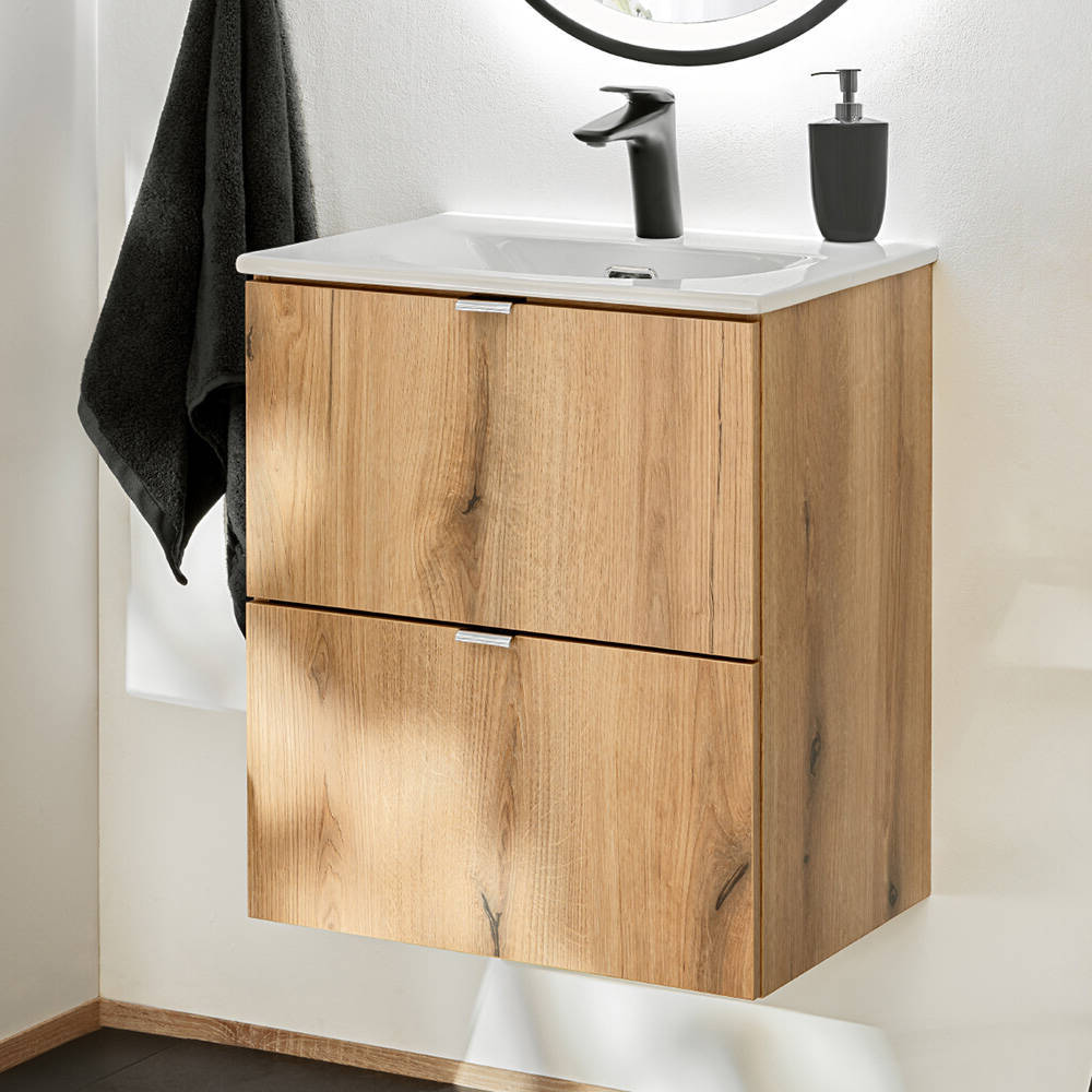 Wastafelonderkast met wastafel Newport eikenkleurig en wit [en.casa]