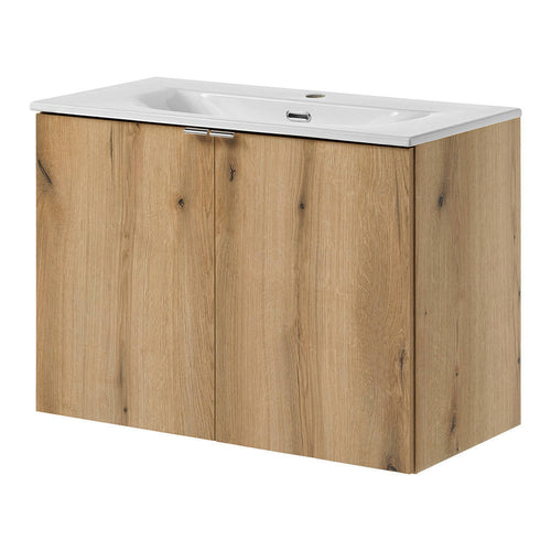Wastafelonderkast Newport met wastafel eikenkleurig en wit [en.casa]
